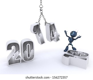 3D Render of an Android bringing in the new year