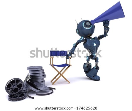 3D Render of an Android in directors chair with megaphone