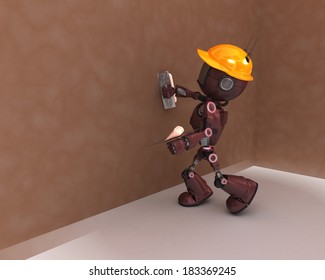 3D Render of an Android plastering a wall