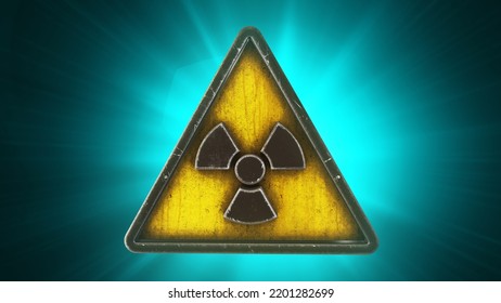 3D Render Animation Of The Radiation Nuclear Hazard Symbol In A Triangle On A Blue Background Depicting The Danger Of Nuclear Contamination. 3D Illustration