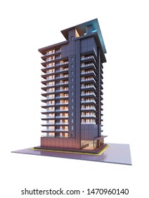 3d Render Apartment Or Condominium Luxury Building Isolate On White Background