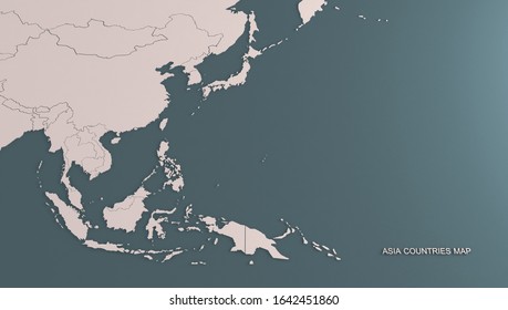 3d Render Asia Countries Map. Detailed Asia Country Background. Asia Map.