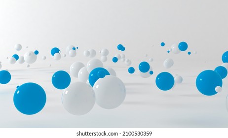 3d render, assorted white blue pastel balls floating, abstract illustration