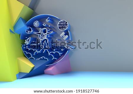 3D Render Astronaut in Space Art Flyer Poster Design Illustration.