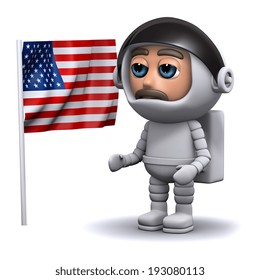 3d render of an astronaut standing next to the American flag