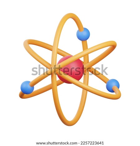 3D Render Atom Icon, illustration isolated on white background, suitable for website, mobile app, print, presentation, infographic, and other projects.