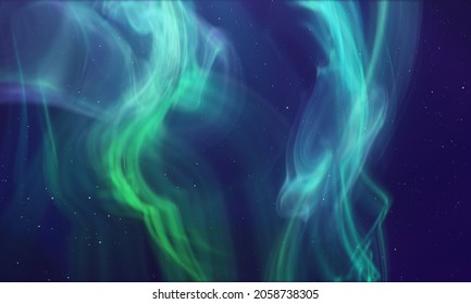 A 3D Render Of Aurora Borealis, Green Polar Lights, Luminescence