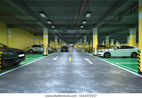 3d render auto parking\
lots