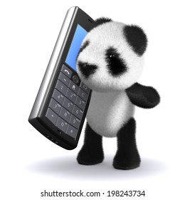 3d Render Of A Baby Panda Bear With A Cell Phone