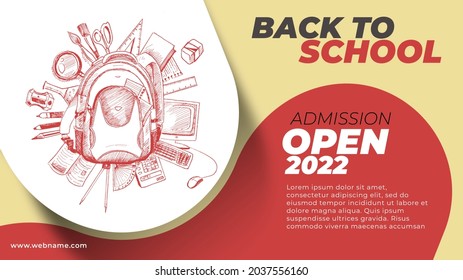 3d render Back To School Digital Marketing Horizontal Banner Template.