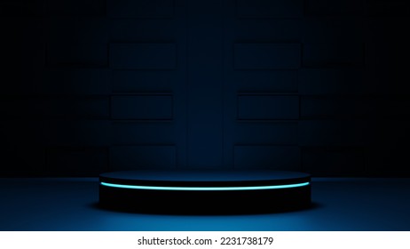 3d render background empty stand for product presentation, promotion, gaming, sci-fi emty background, pedestal, stand, podium, award, neon circle geometry background, futuristic product showroom, glow