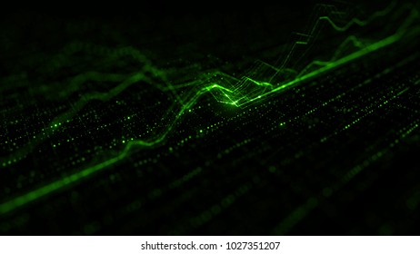 3d render background with graph. Dots form up and down graph forms. Digital finance concept.