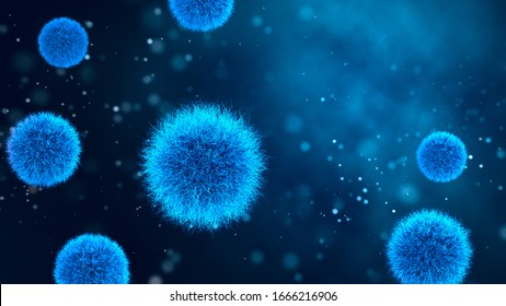 3D Render Bacteria Virus,3d Render Microbe. Bacteria Virus Or Germs Microorganism Cells Under Microscope.