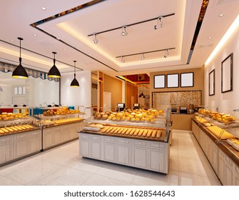 3d Render Bakery Cafe Shop