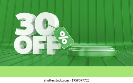 3d render banner for graphic composition, with name 30% OFF and podium. 3D illustration