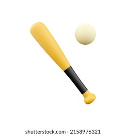3d render baseball bat and ball. 3d rendering bat and ball. 3d render baseball bat and ball illustration on white bacground.