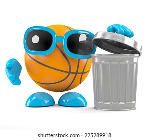 3d Render Of A Basketball Character With A Trash Can