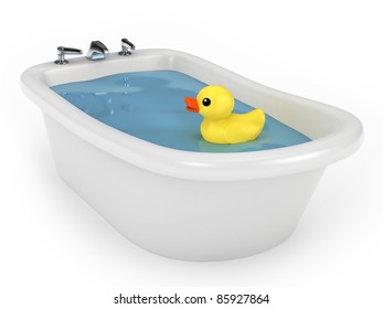 3D Render Of A Bath Tub And A Rubber Ducky