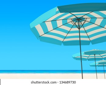 3d render of Beach umbrella on a sunny day, sea in background