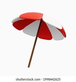 3D Render Beach Umbrella Or Parasol, Summer Theme Object, With White And Red Color