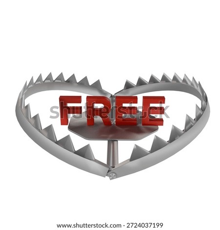 3d render bear trap with red FREE text bait. Concept of scam, marketing deception, and dangerous offers