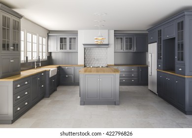 3d Render Of Beautiful Classic Kitchen Interior