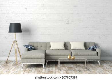 3D Rendering schöne saubere Inneneinrichtung mit Sofa und Bodenlampe