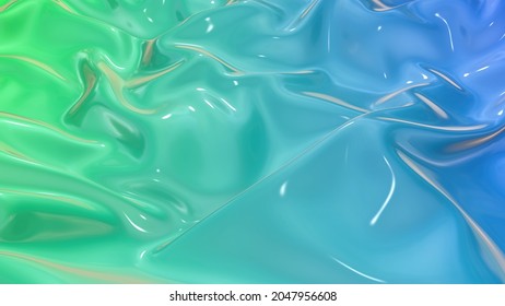 3D render beautiful folds light glossy blue green color gradient in full screen  like beautiful clean fabric background  Simple soft background and smooth folds like waves liquid surface 