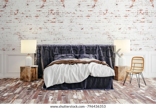 3d Render Beautiful Industrial Style Bedroom Interiors