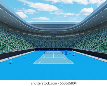 3D render of beautiful modern tennis grand slam lookalike stadium for fifteen thousand fans