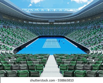 3D Render Of Beautiful Modern Tennis Grand Slam Lookalike Stadium For Fifteen Thousand Fans