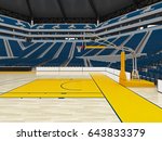 3D render of beautiful sports arena for basketball with floodlights , VIP boxes and blue seats for twenty thousand fans