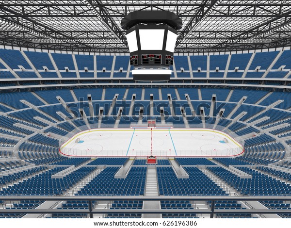 3D render of\
beautiful sports arena for ice hockey with blue seats and VIP boxes\
for fifty thousand\
people