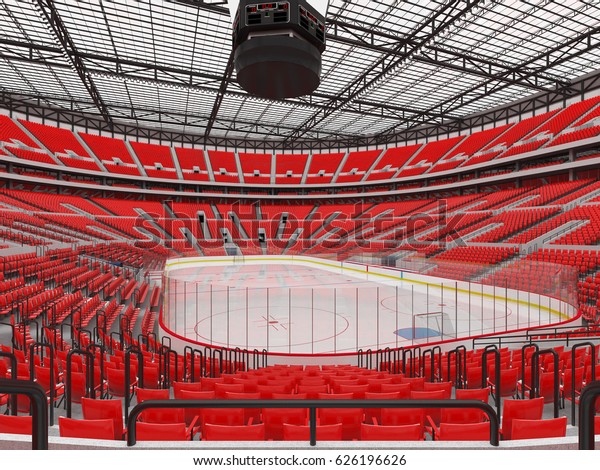 3D render of\
beautiful sports arena for ice hockey with red seats and VIP boxes\
for fifty thousand\
people