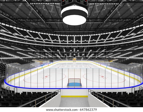 3D render of\
beautiful sports arena for ice hockey with black seats and VIP\
boxes for fifty thousand\
people