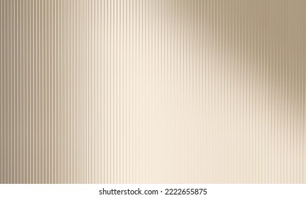 3D render beautiful vertical grooves texture of reeded glass on beige background with spot light. Elegance, Premium, Golden, Luxury, Templates, Backdrop, Retro, Glamour, Fluted, Reeded, Transparent.