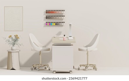 3d render beauty spa nail salon on pastel beige background. 3d illustration of luxury Beauty Studio for women and men. Place for manicure and nail care, pedicure. Exclusive interior design.
 - Powered by Shutterstock