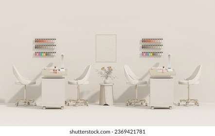 3d render beauty spa nail salon on pastel beige background. 3d illustration of luxury Beauty Studio for women and men. Place for manicure and nail care, pedicure. Exclusive interior design.
 - Powered by Shutterstock