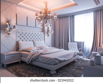 3D render of a bedroom without color and textures 
