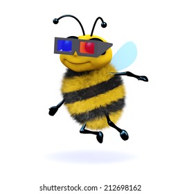 3d render of a bee wearing 3d glasses