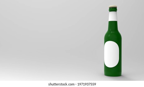 3d render beer bottle on a gray background. Modern design. Backgrounds for kitchen interior