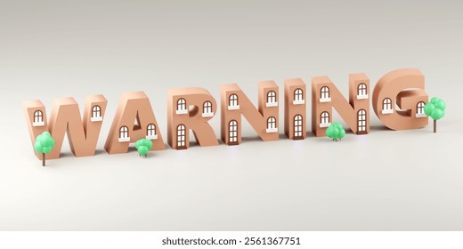 3d render Beige sign warning and grey background. Simple minimalism concept. 3D Illustration