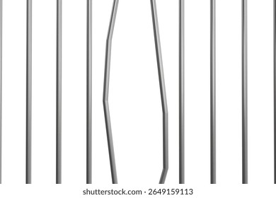 3d render of bent prison iron bars. concept of destroying iron bars to escape