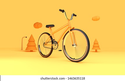 3d Render For Bicycle. Yellow Background.