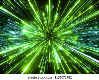 3d Render, Big Bang, Galaxy, Abstract Cosmic Background, Speed Of Light, Green Fireworks, Neon Glow, Celestial, Beauty Of Universe, Stars, Cosmos, Matrix Light, Outer Space