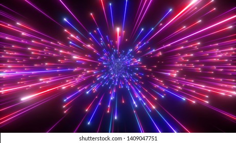3d Render, Big Bang, Galaxy Expanding, Abstract Blue Red Cosmic Background, Celestial Beauty Of Universe, Speed Of Light, Fireworks, Neon Glow, Cosmos, Ultraviolet Infrared Light, Outer Space Stars