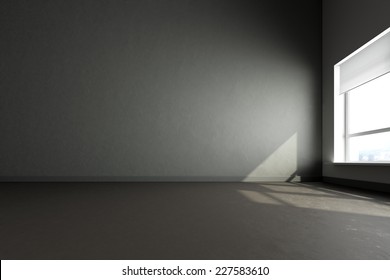 3d Render Of Big Dark Gray Room