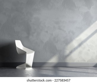 3d Render Of Big Empty Room With White Plastic Chair