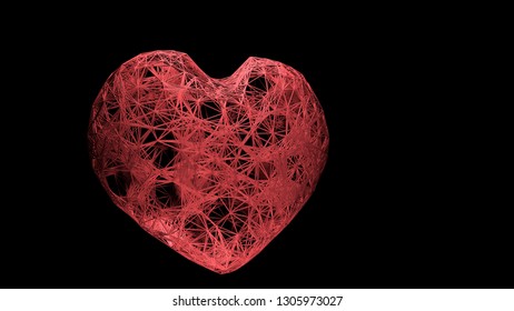 3D Render Big Red Plexus Heart Devoted To Valentine's Day