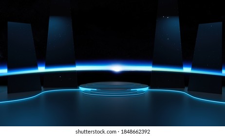 3D Render, Black Background Space Stage